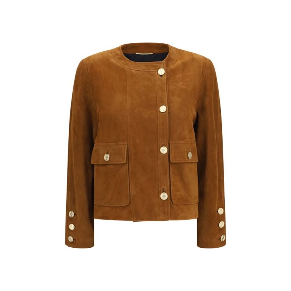 Saint Laurent Women Short Suede Jacket With Buttons